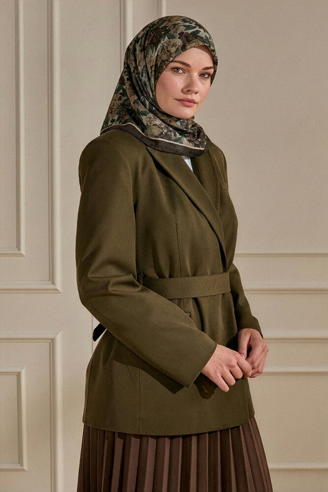 Toprak Gece Çiçeği Desenli Müslin Eşarp - 1