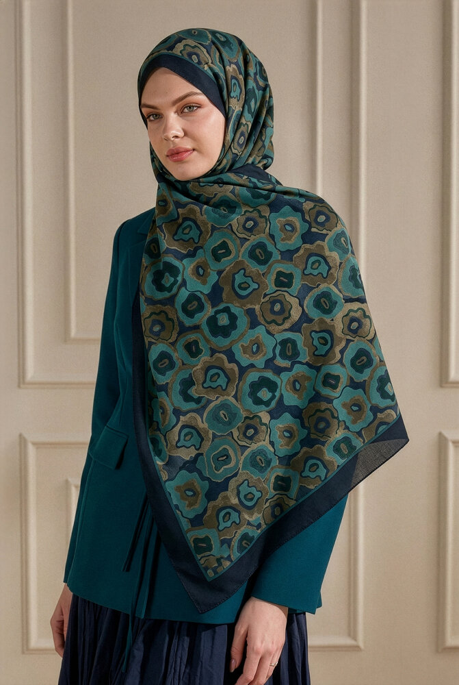 Turkuaz Pattern Desenli Organik Şal - 1