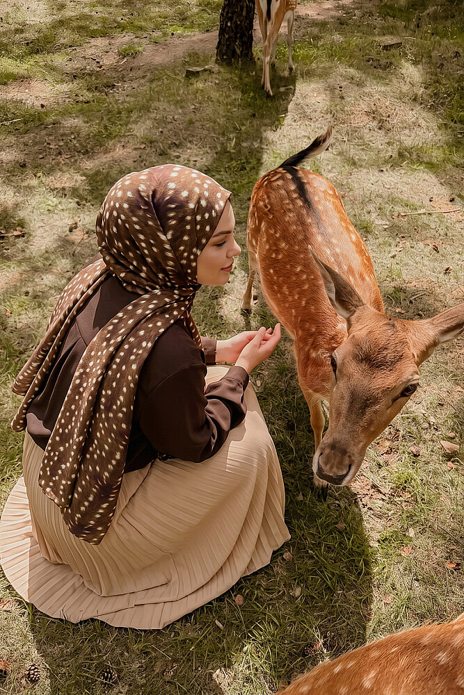Turuncu Bambi Desen Bordürsüz Kraş Şal Model 2 - 6